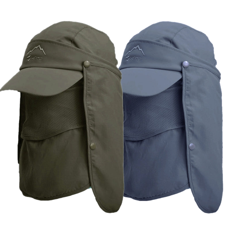 Unisex Face Neck Flap Hat Wide Brim Cap Hiking Fishing Sun Protection Outdoor - Army Green