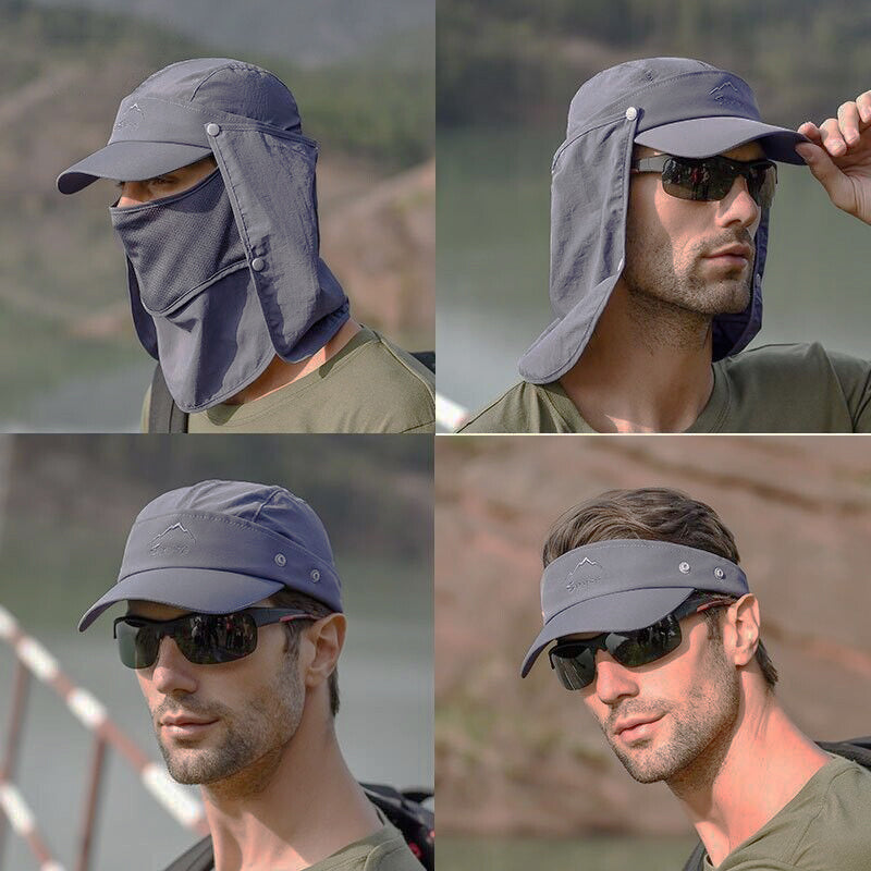Unisex Face Neck Flap Hat Wide Brim Cap Hiking Fishing Sun Protection Outdoor - Dark Grey