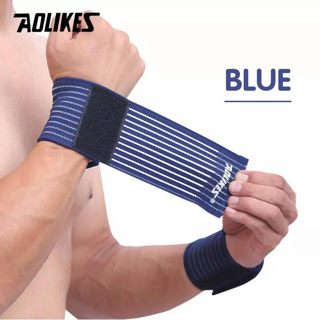 Aolikes Wrist Brace Elastic Bandage Support Sport Gym Wrap Fitness Wristband - White+Grey
