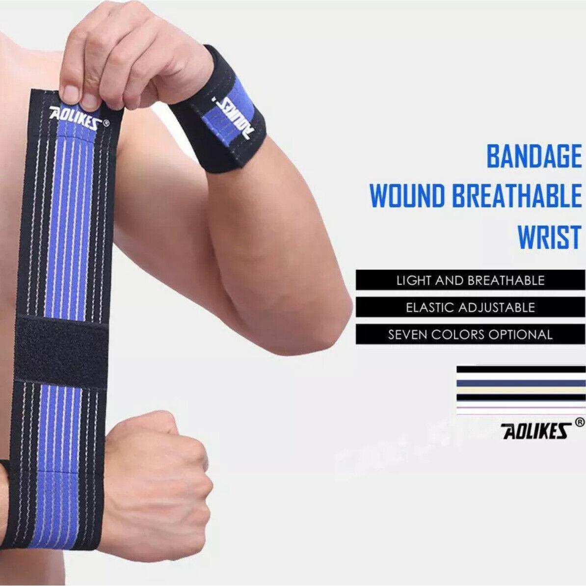 Aolikes Wrist Brace Elastic Bandage Support Sport Gym Wrap Fitness Wristband - White+Grey