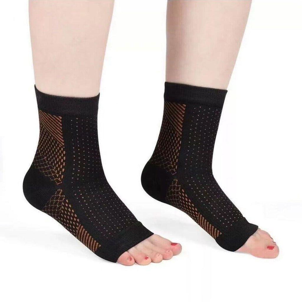 Foot Sleeve Plantar Fasciitis Compression Socks Achy Swelling Heel Ankle Black&Orange - L/XL