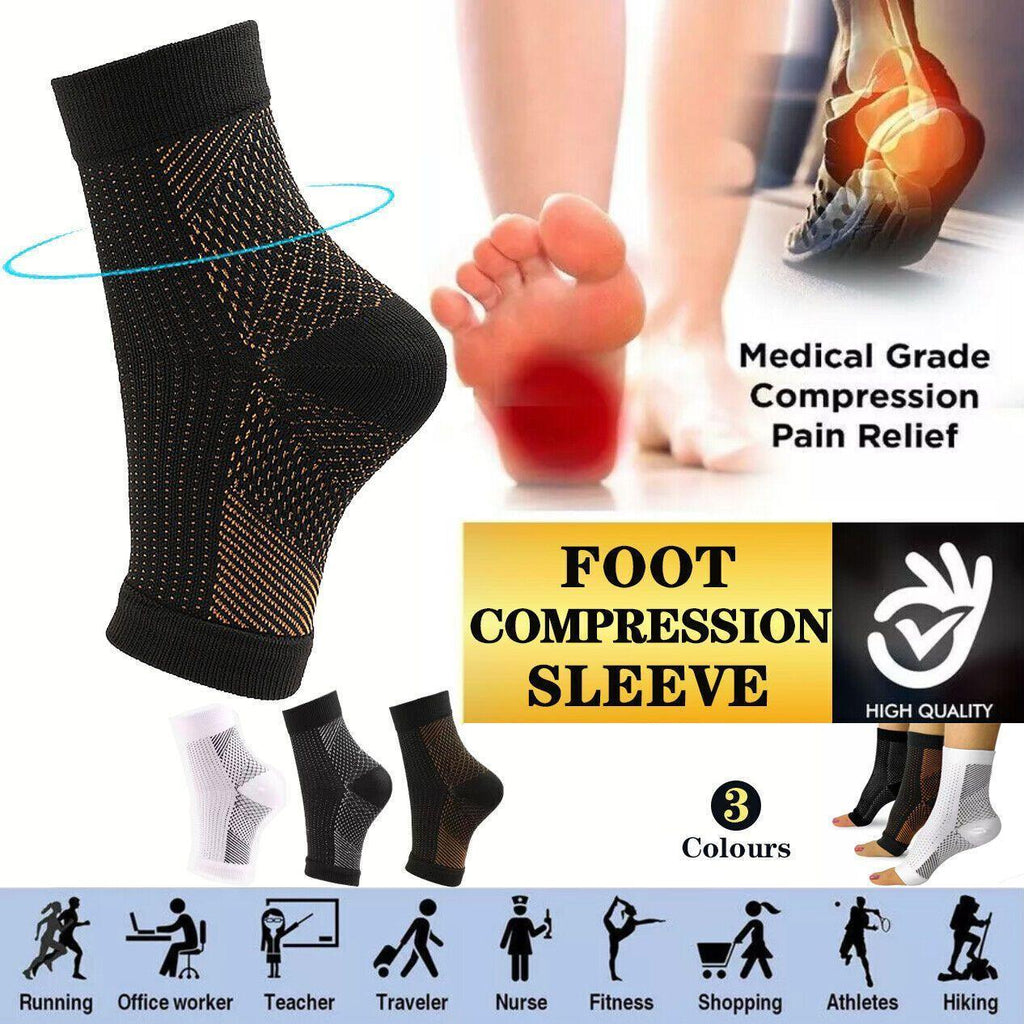 Foot Sleeve Plantar Fasciitis Compression Socks Achy Swelling Heel Ankle Black&Orange - S/M