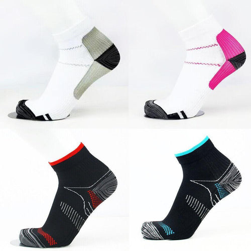 1 Pair Ankle Compression Socks Foot Support Sleeves S M Size Unisex - White-Grey