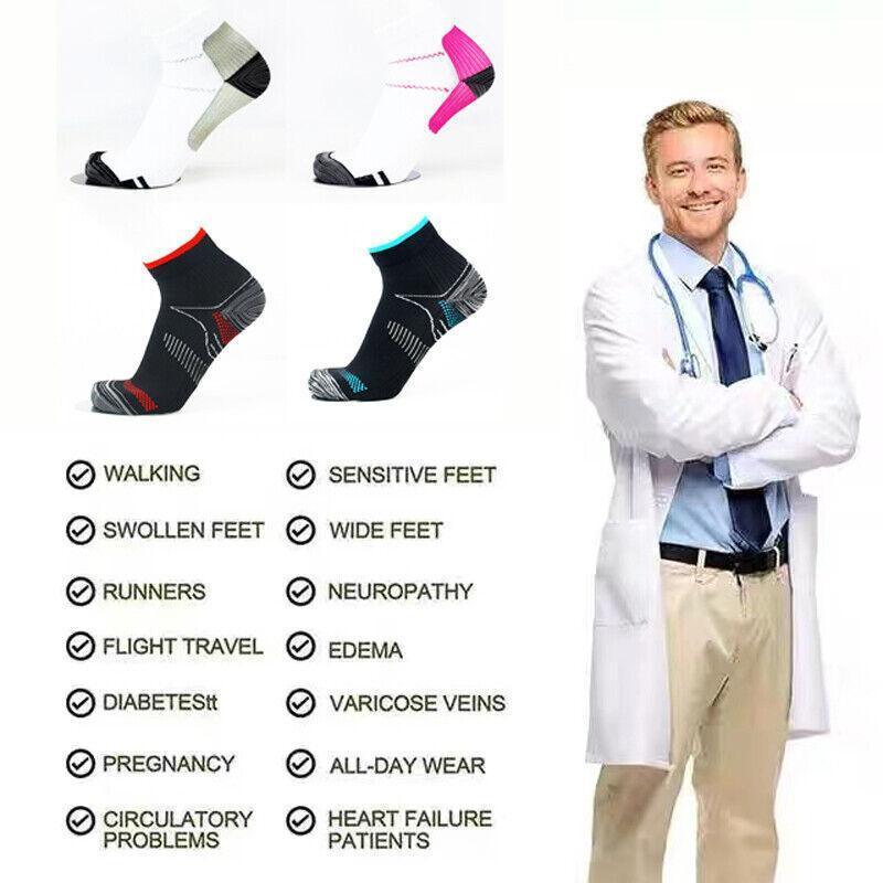1 Pair Ankle Compression Socks Foot Support Sleeves S M Size Unisex - White-Rose Red