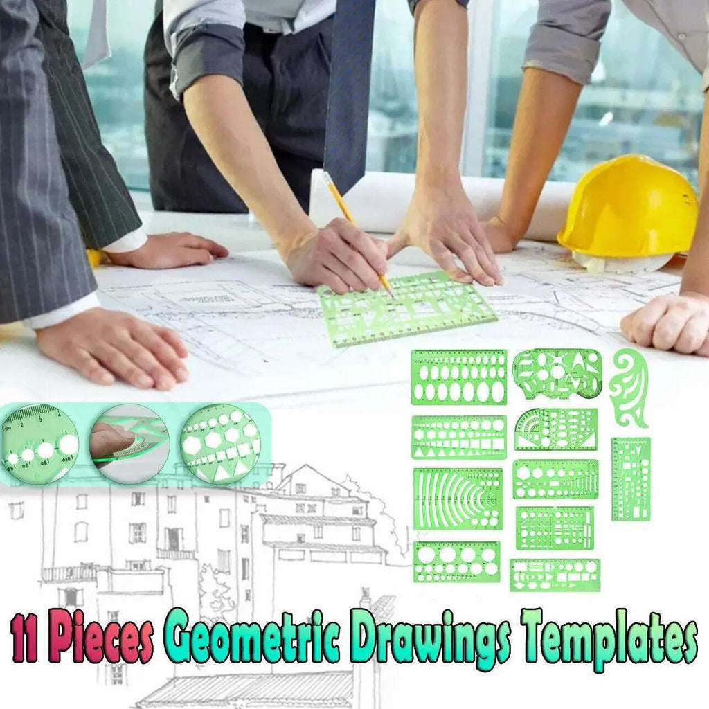 11Pcs Plastic Geometric Template Ruler Stencil Set Measuring Tool - 11 PCS