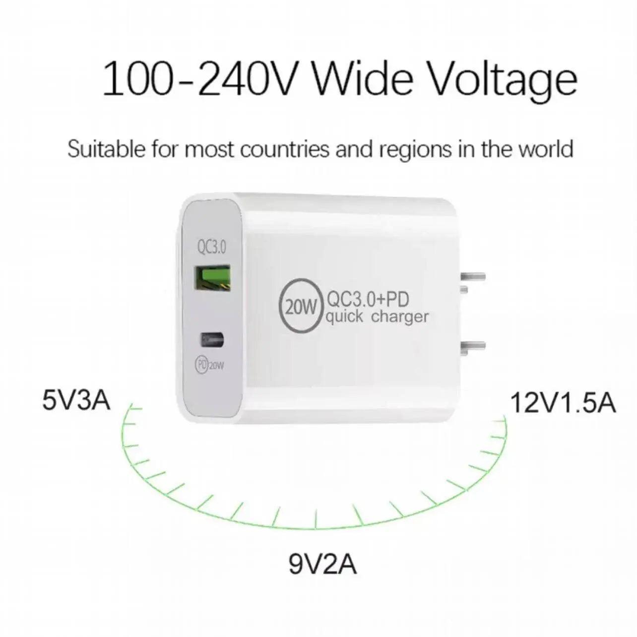 20W Dual Usb-C Type C Fast Wall Charger Adaptor Qc3.0 For Iphone 12 11 Android