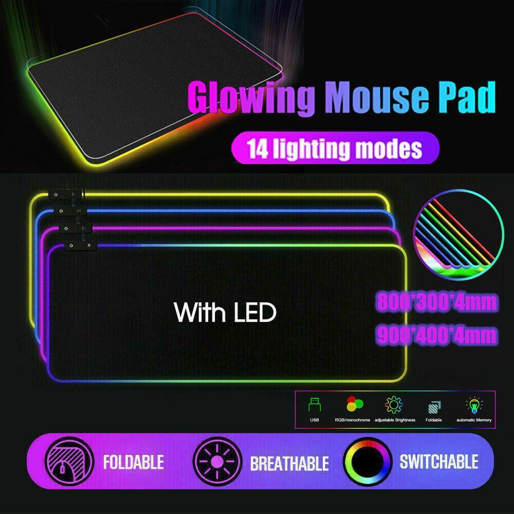 LED Gaming Mouse Pad Large RGB Extended Mousepad Keyboard Desk Anti-slip Mat - 900*400*4mm