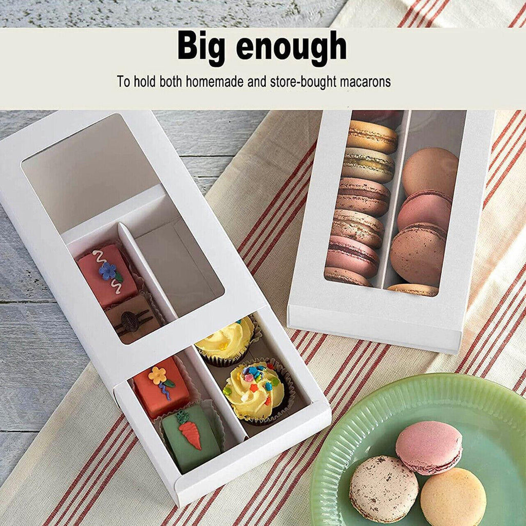 25Pcs White/Kraft Macaron Boxes 8/16 Hold Rectangular Favour Bomboniere Cookie - White 16 Hold