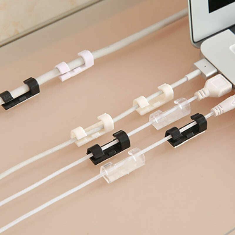 20PCS Cable Clips Management Holder Cord Wire Line Organizer Self-Adhesive M - M Size - White x 20 PCS