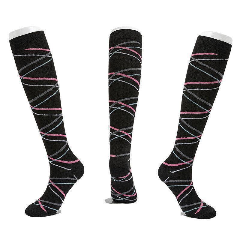 S/M Size Compression Socks Women Men Adult Medical Nursing Travel Stocking - Black Lattice