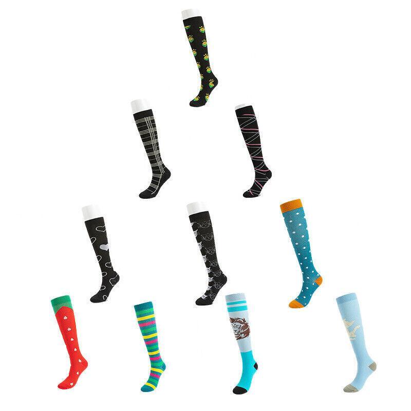 L/XL Size Compression Socks Unisex Adult Nursing Travel Stocking Sport - Green Bar