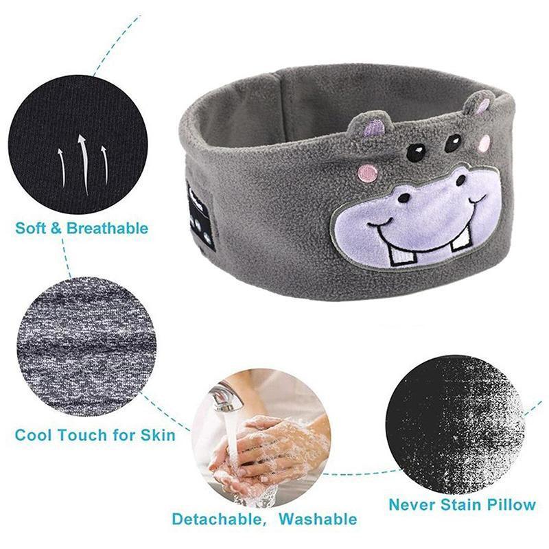 Cute Bluetooth Headband Headphones Wireless Sleep Music Mask with Mic - Blue-Owl