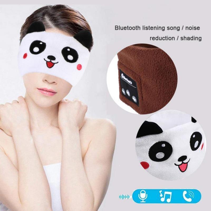 Cute Bluetooth Headband Headphones Wireless Sleep Music Mask with Mic - Dark Orange-Fox
