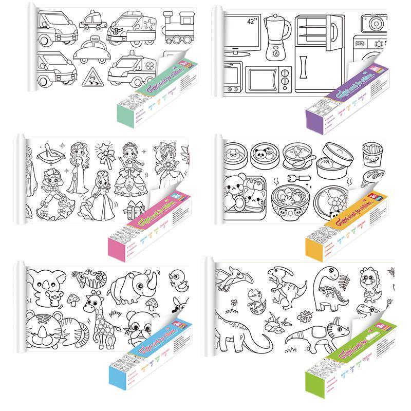 3M DIY Colouring Paper Roll with 12 Colour Pencils Cartoon Doodle Set - Animal world (With 12PCS Colored Pencils)