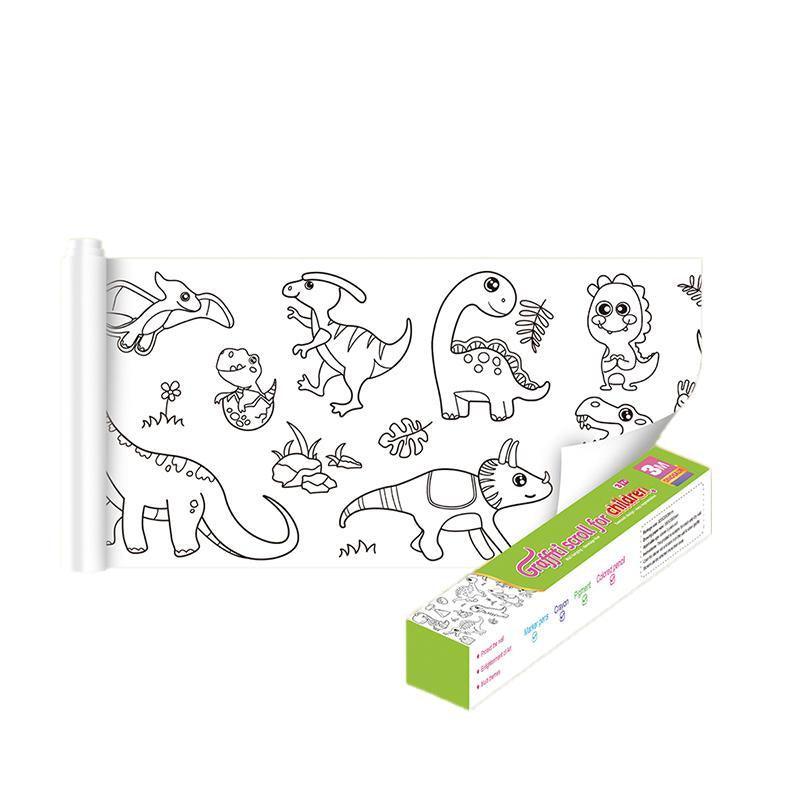 3M DIY Colouring Paper Roll with 12 Colour Pencils Cartoon Doodle Set - Animal world (With 12PCS Colored Pencils)