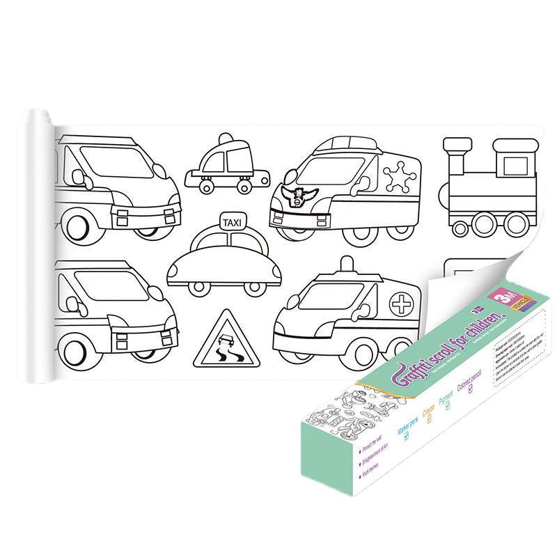 3M DIY Colouring Paper Roll with 12 Colour Pencils Cartoon Doodle Set - Animal world (With 12PCS Colored Pencils)