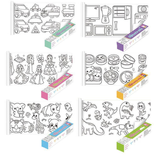 3M DIY Colouring Paper Roll with 12 Colour Pencils Cartoon Doodle Set - Transportation (With 12PCS Colored Pencils