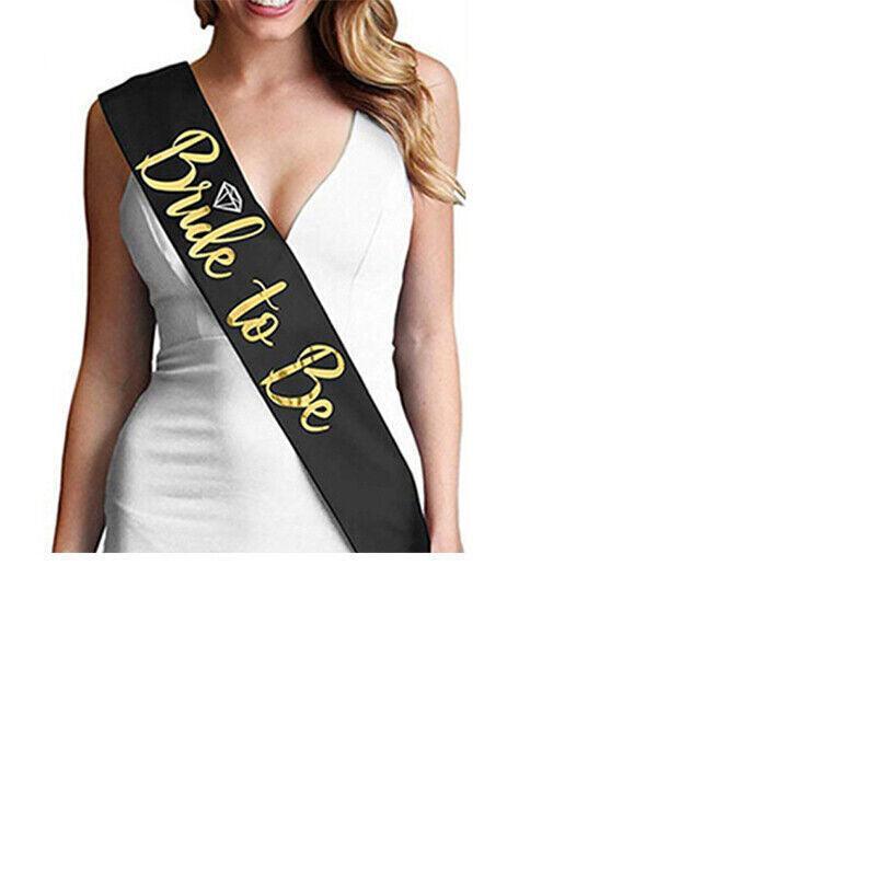 Bride To Be Hen Veil Sash Tiara Hens Night Bridal Shower Kitchen Tea Accessories - Black/Rose Gold Sash