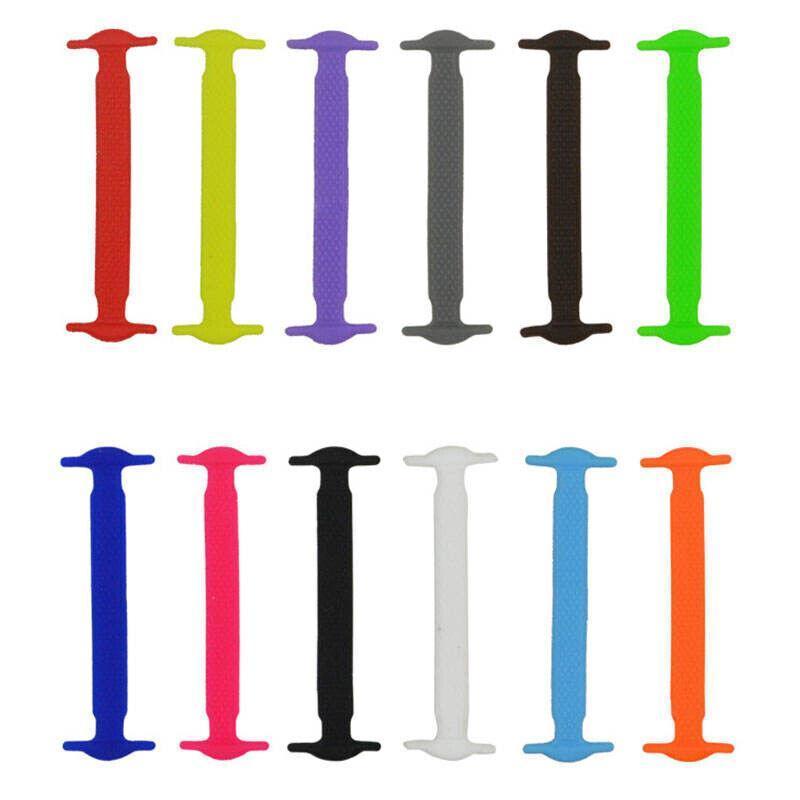 No Tie Elastic Silicone Shoe Laces 16PCS Shoelaces for Sneakers and Runners - Black 16PCS