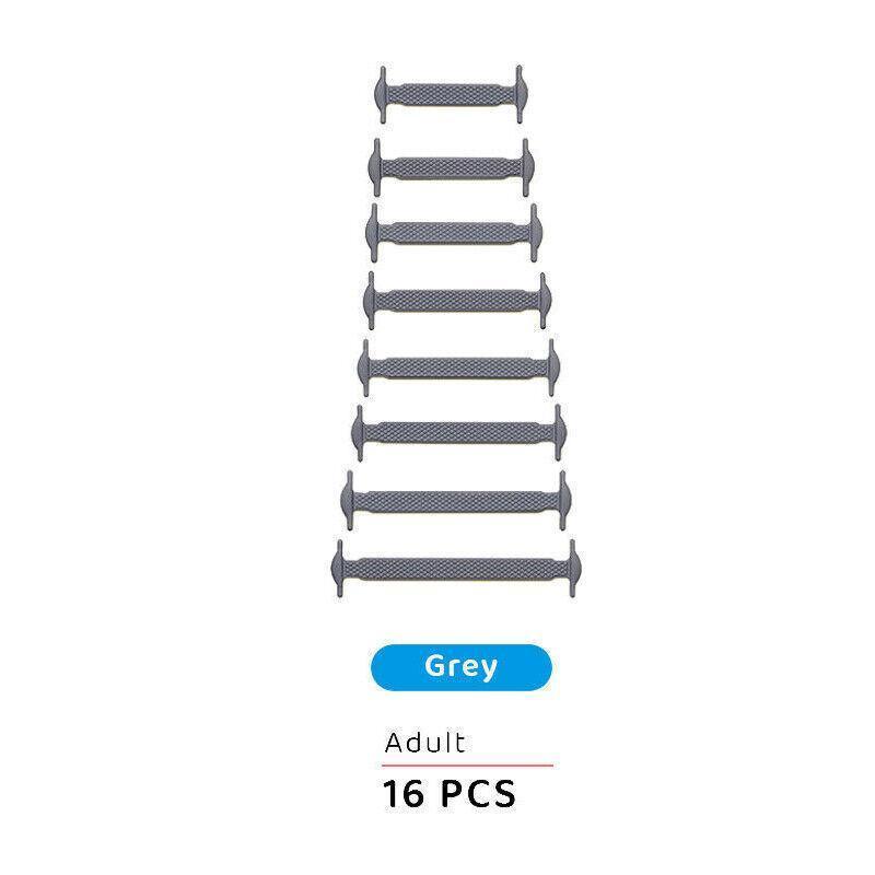No Tie Elastic Silicone Shoe Laces 16PCS Shoelaces for Sneakers and Runners - Grey 16PCS