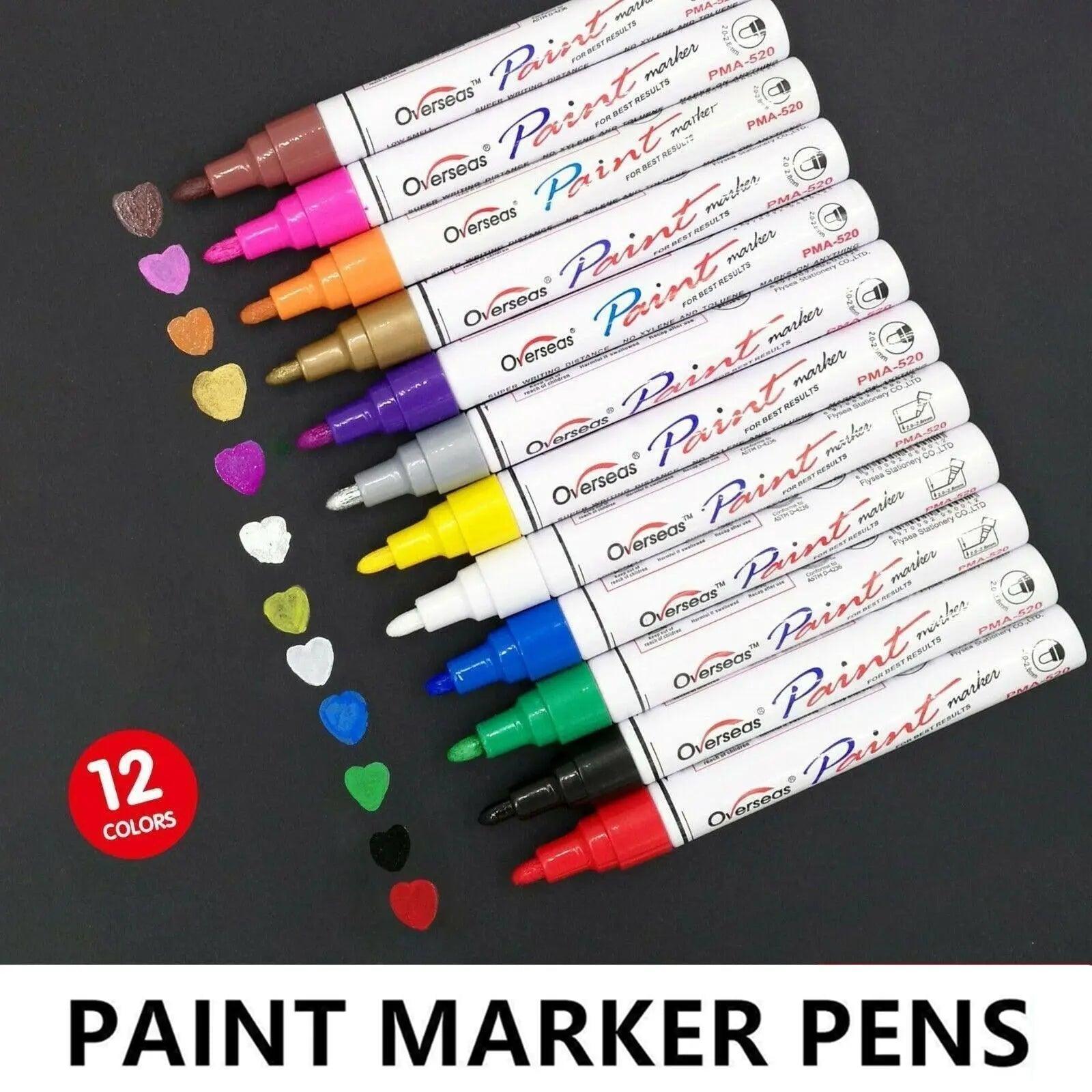 Multicolour Permanent Paint Marker Pens for Tyre Metal Glass Rubber - 12-Colour Set