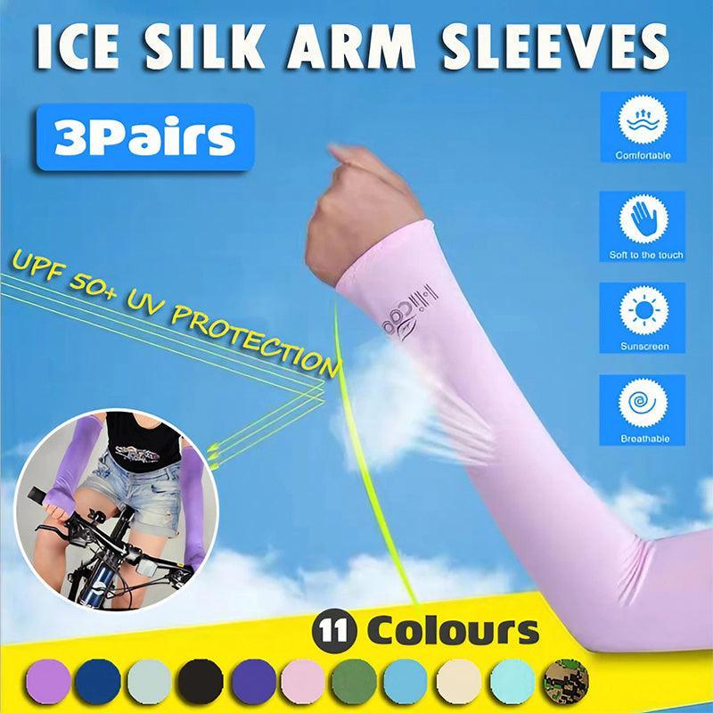 3 Pairs Cooling Sport Arm Stretch Sleeves Sun Uv Protection Covers Cycling Golf - Black × 3 Pairs
