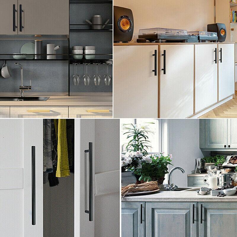 1pcs Black Kitchen Cabinet Door Handles Matte Black Stainless Steel Door Drawer Pull T Bar - 100mm/64mm