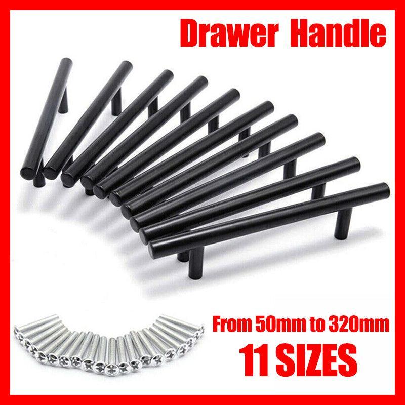1pcs Black Kitchen Cabinet Door Handles Matte Black Stainless Steel Door Drawer Pull T Bar - 127mm/76mm
