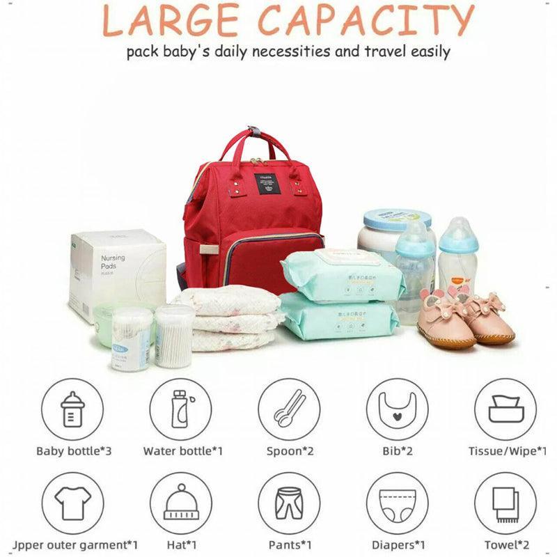 Luxury Multifunctional Diaper Nappy Backpack Maternity Mummy Changing Bag - Pink Gray