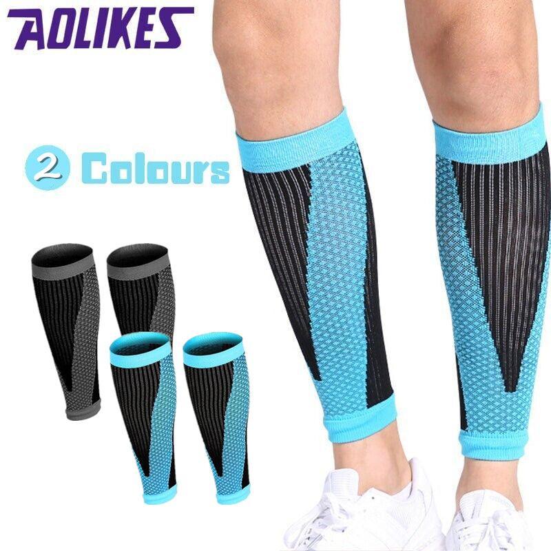 Aolikes L Size Compression Calf Sleeve Leg Brace Support Pain Relief Gym Running - Blue
