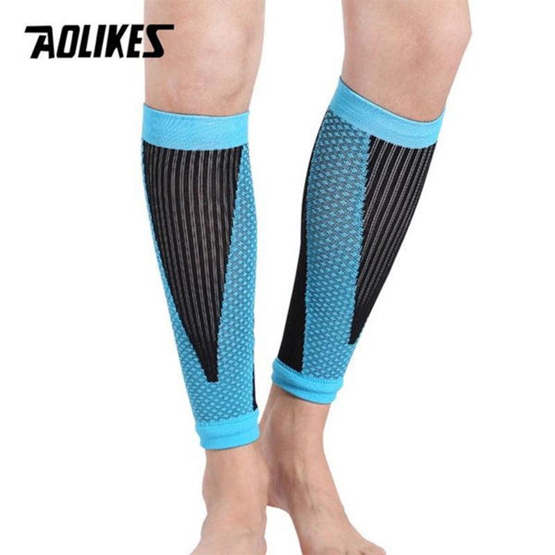 Aolikes L Size Compression Calf Sleeve Leg Brace Support Pain Relief Gym Running - Blue