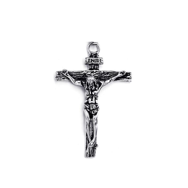 Men Stainless Steel Gold Silver Black Jesus Crucifix Pendant Chain Necklace Silver - with 3*55cm rolo chain