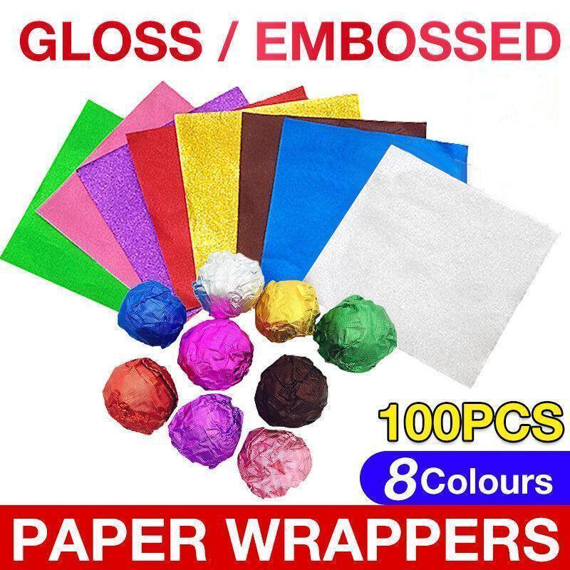 100PCS Tin Foil Aluminium Wrapping Square Chocolate Wrappers 10CM - Gold/Gloss