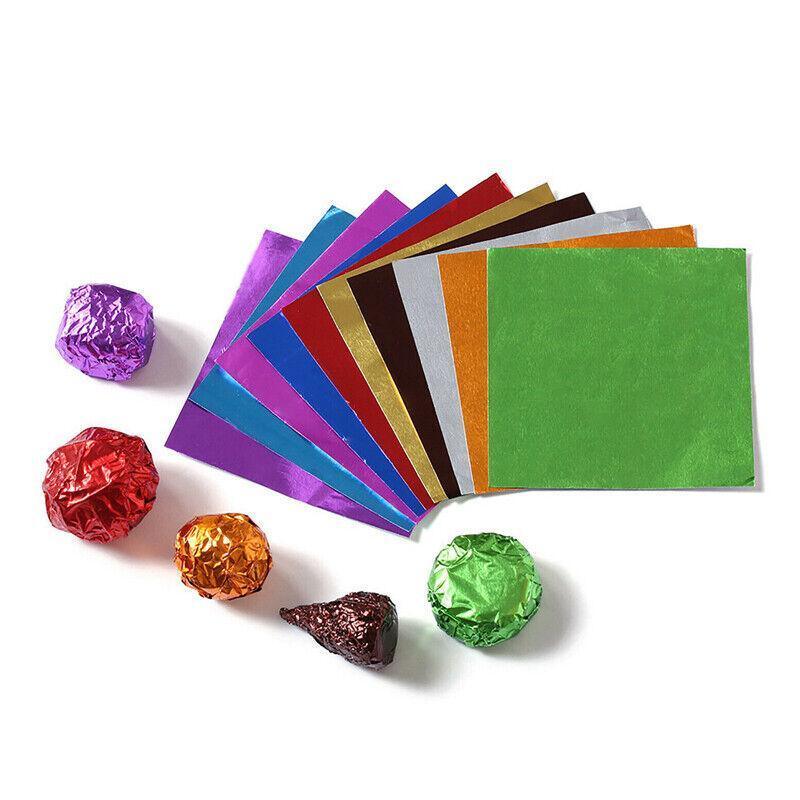 100Pcs Aluminium Foil Chocolate Wrappers 20cm Squares - Silver/Gloss