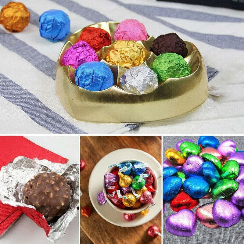 100Pcs Aluminium Foil Chocolate Wrappers 20cm Squares - Pink/Gloss