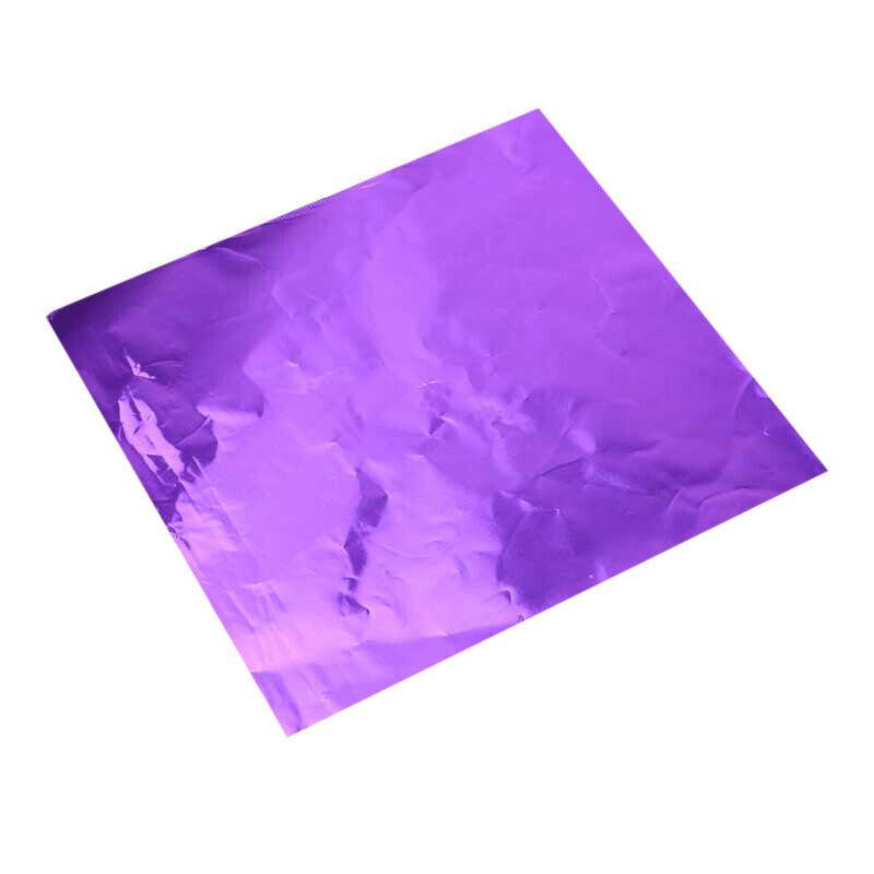 100Pcs Aluminium Foil Chocolate Wrappers 20cm Squares - Purple/Embossed