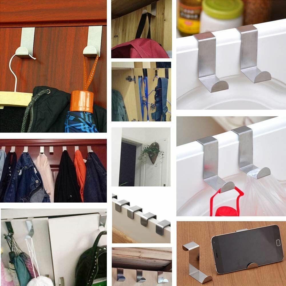 4X/6X Over Door Hooks Hanger Holder Stainless Steel Cabinet Organizer Clothes 4.5cm - 6 PCS