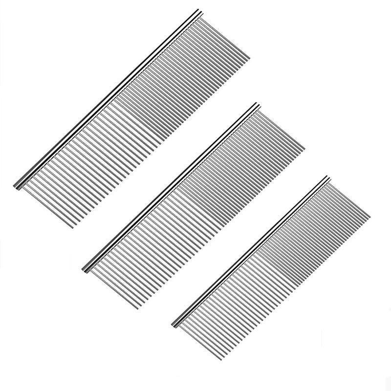 Stainless Steel Teeth Metal Comb Brush Pet Cat Dog Hair Grooming Trimmer Round - XL:19*5.5CM