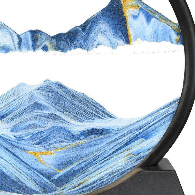Moving Sand Art Picture Round Glass Quicksand Painting 3D Deep Sea Sandscape Au - Green