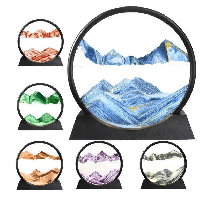 Moving Sand Art Picture Round Glass Quicksand Painting 3D Deep Sea Sandscape Au - Yellow
