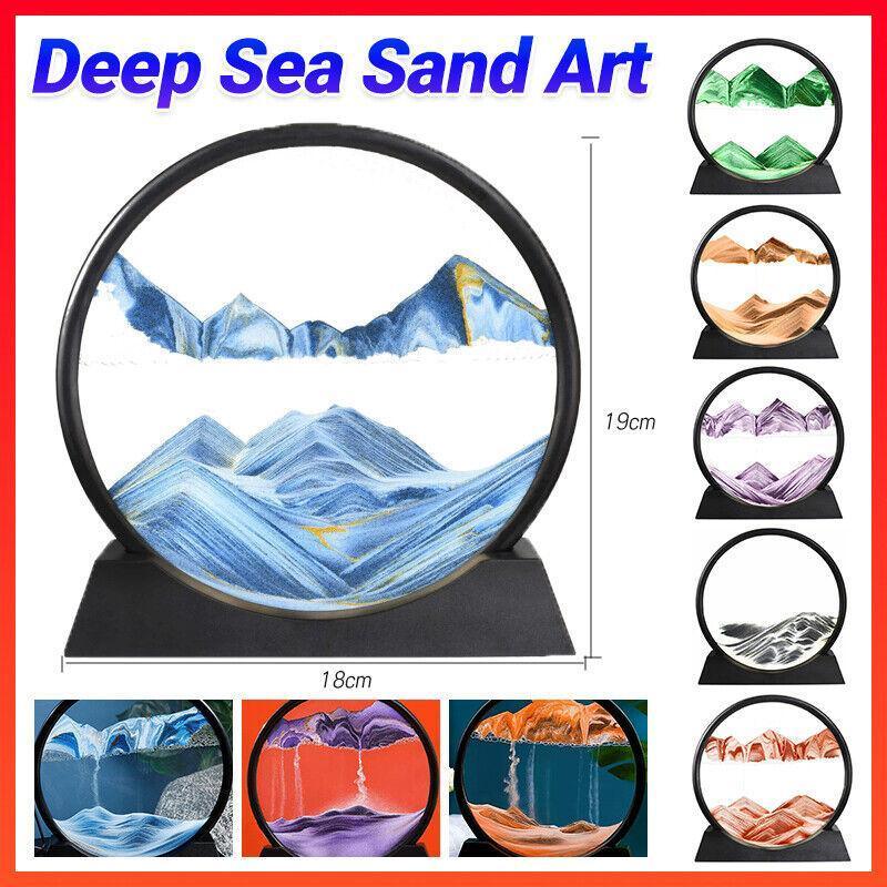 Moving Sand Art Picture Round Glass Quicksand Painting 3D Deep Sea Sandscape Au - Purple