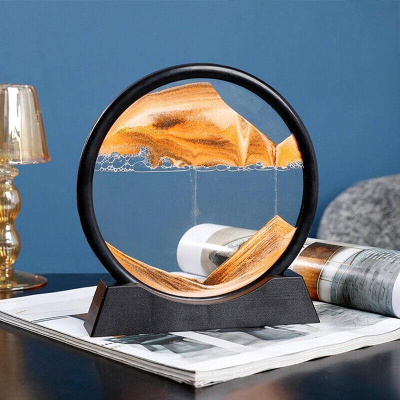 Moving Sand Art Picture Round Glass Quicksand Painting 3D Deep Sea Sandscape Au - Red