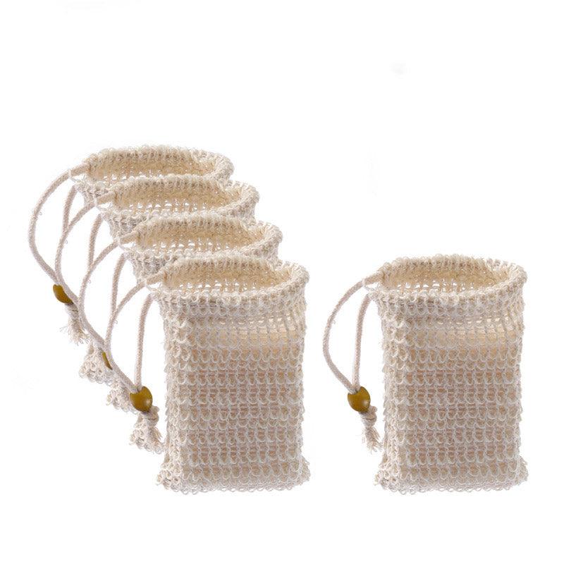 Flax Soap Saver Bag with Foaming Mesh and Drawstring for Exfoliating - 4PCS