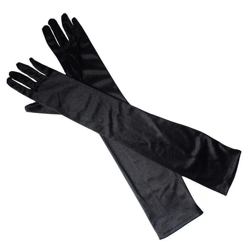 Elegant Long Satin Evening Gloves Formal Dress Accessory for Opera Prom Party Women - White