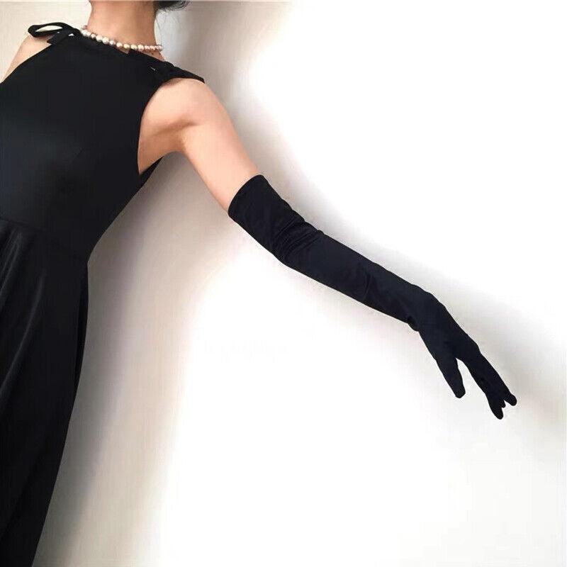 Elegant Long Satin Evening Gloves Formal Dress Accessory for Opera Prom Party Women - White