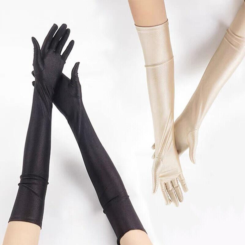 Elegant Long Satin Evening Gloves Formal Dress Accessory for Opera Prom Party Women - White