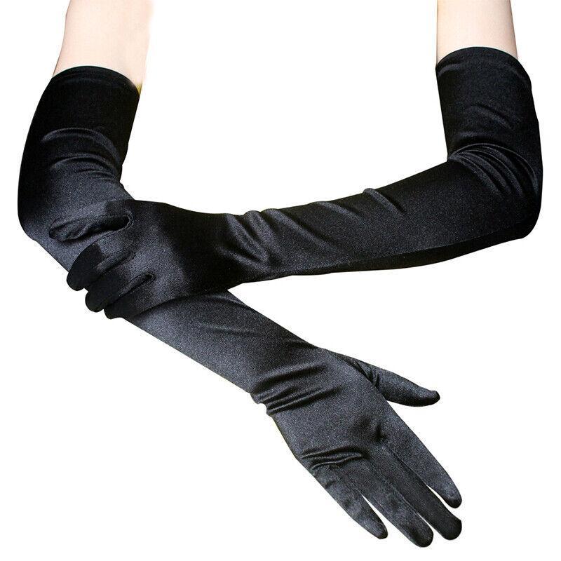 Elegant Long Satin Evening Gloves Formal Dress Accessory for Opera Prom Party Women - White
