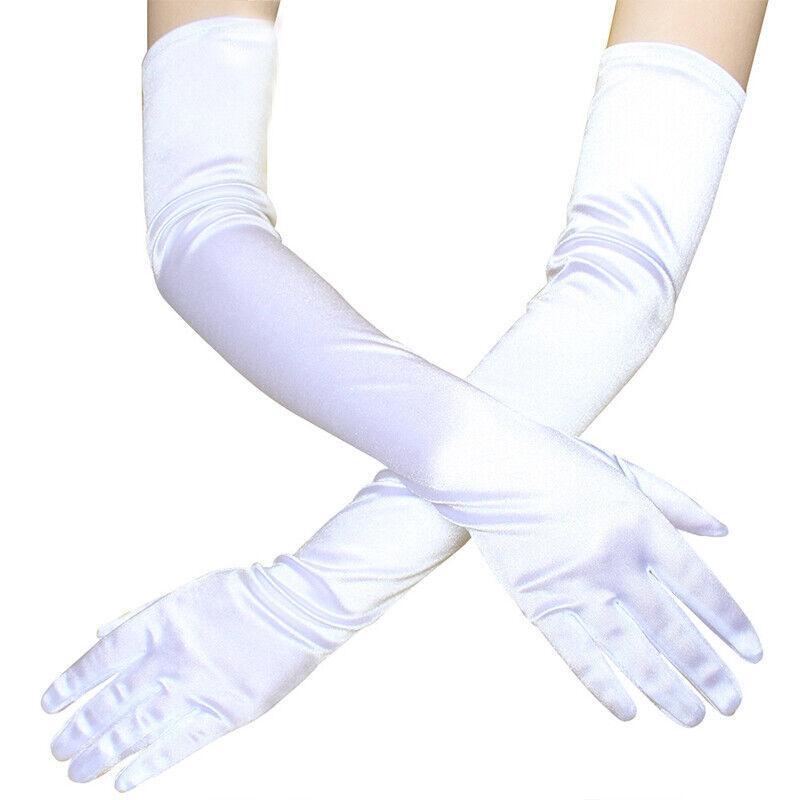 Elegant Long Satin Evening Gloves Formal Dress Accessory for Opera Prom Party Women - White