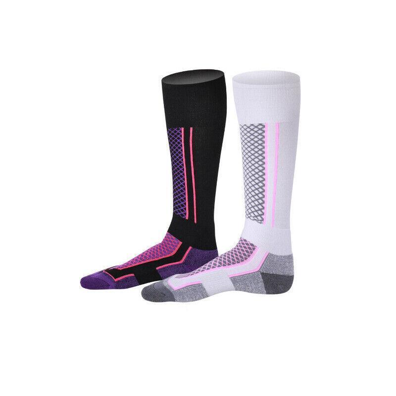 Men Women Long Warm Breathable Ski Socks Thicken Winter Sports Socks - Purple&Black(33-39)