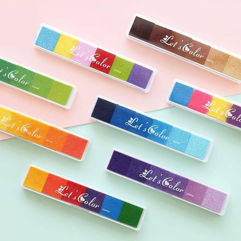 Gradient Color Ink Pad Inkpad Rubber Stamp Water Based Diy Finger Print 10 Colours - S6 Pink